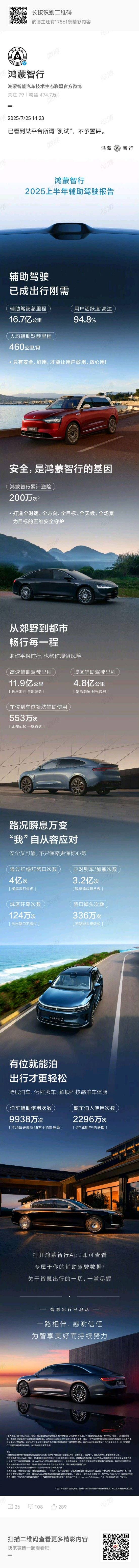 华为鸿蒙智行疑似回应懂车帝测试：已看到某平台所谓“测试”，不予置评！晒出鸿蒙智行2025年上半年辅助驾驶报告